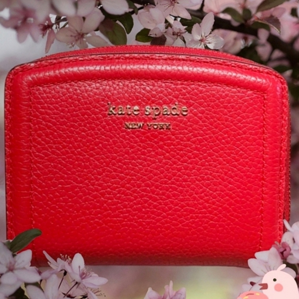 NEW Designer Kate Spade Knot Leather Compact Wallet Lingonberry